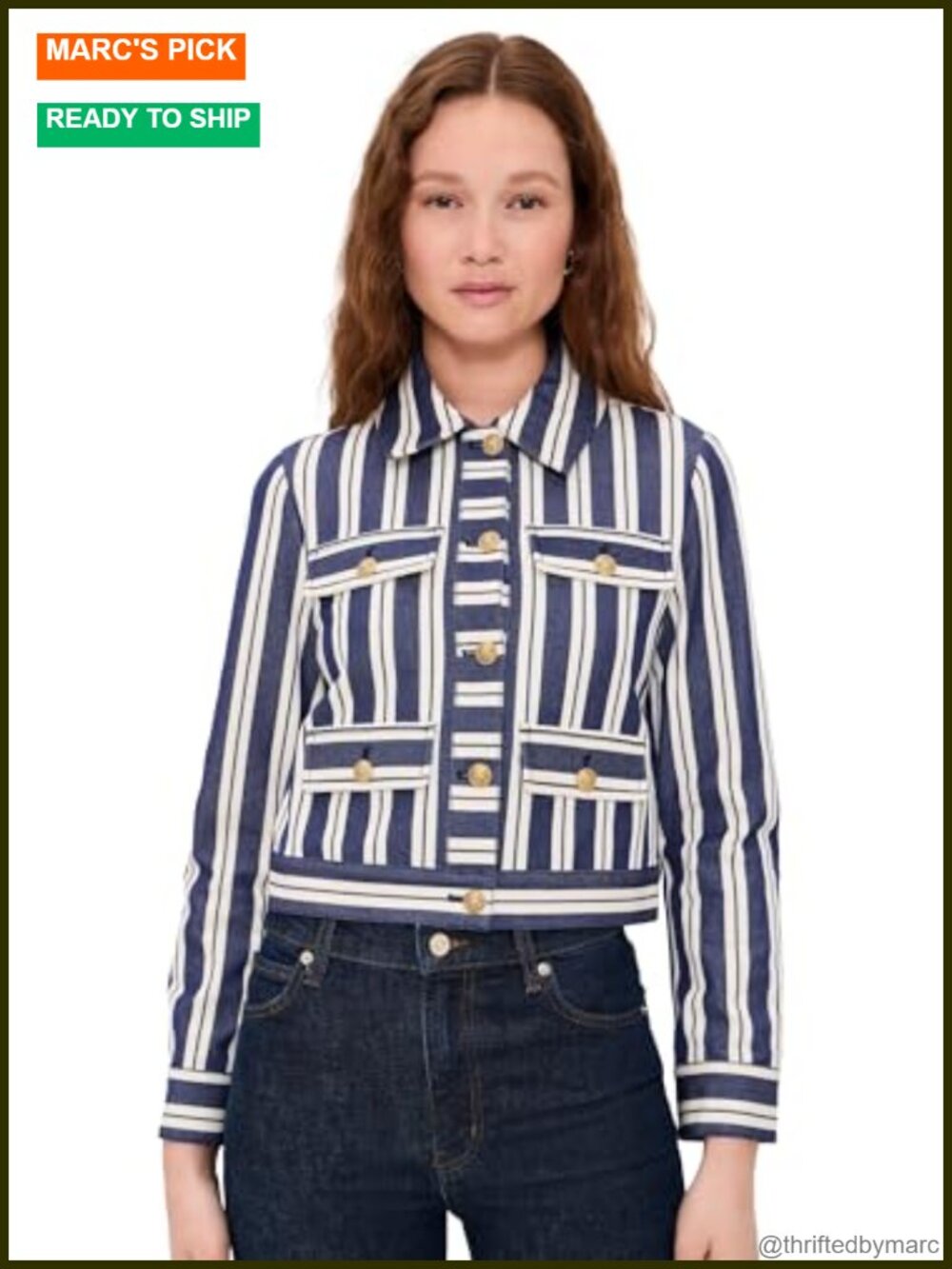 Alex Collared Boxy Jacket Mid-Weight Stretch Weave Gold-Tone Buttons